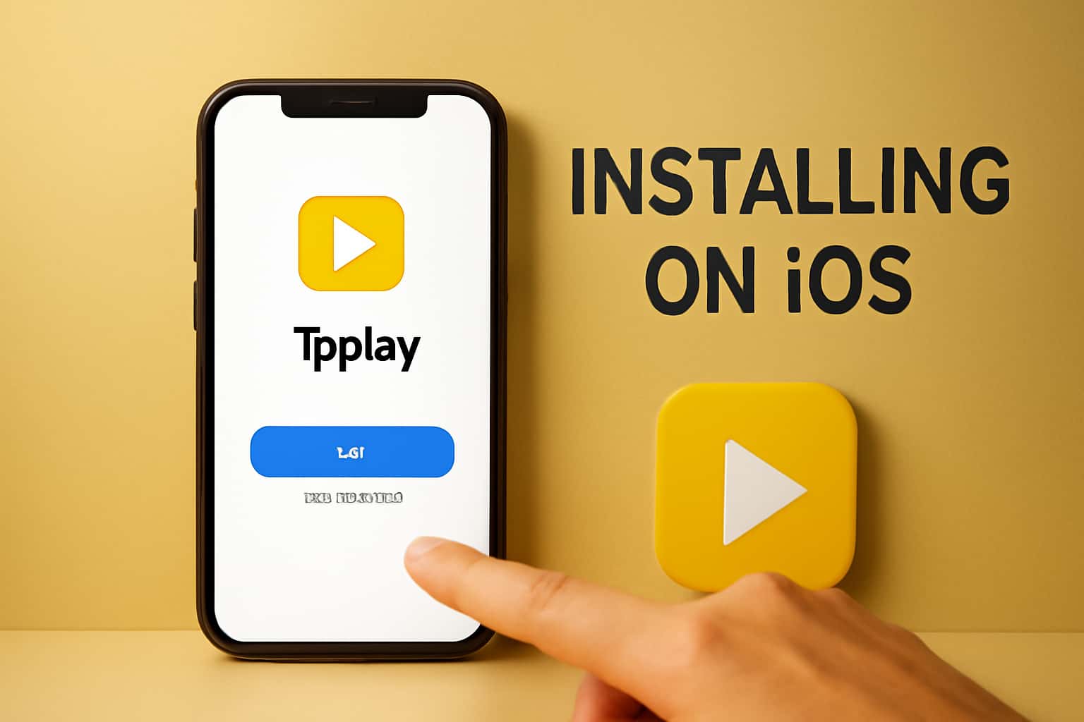 An informational graphic showcasing the steps for installing Tpplay on iOS.