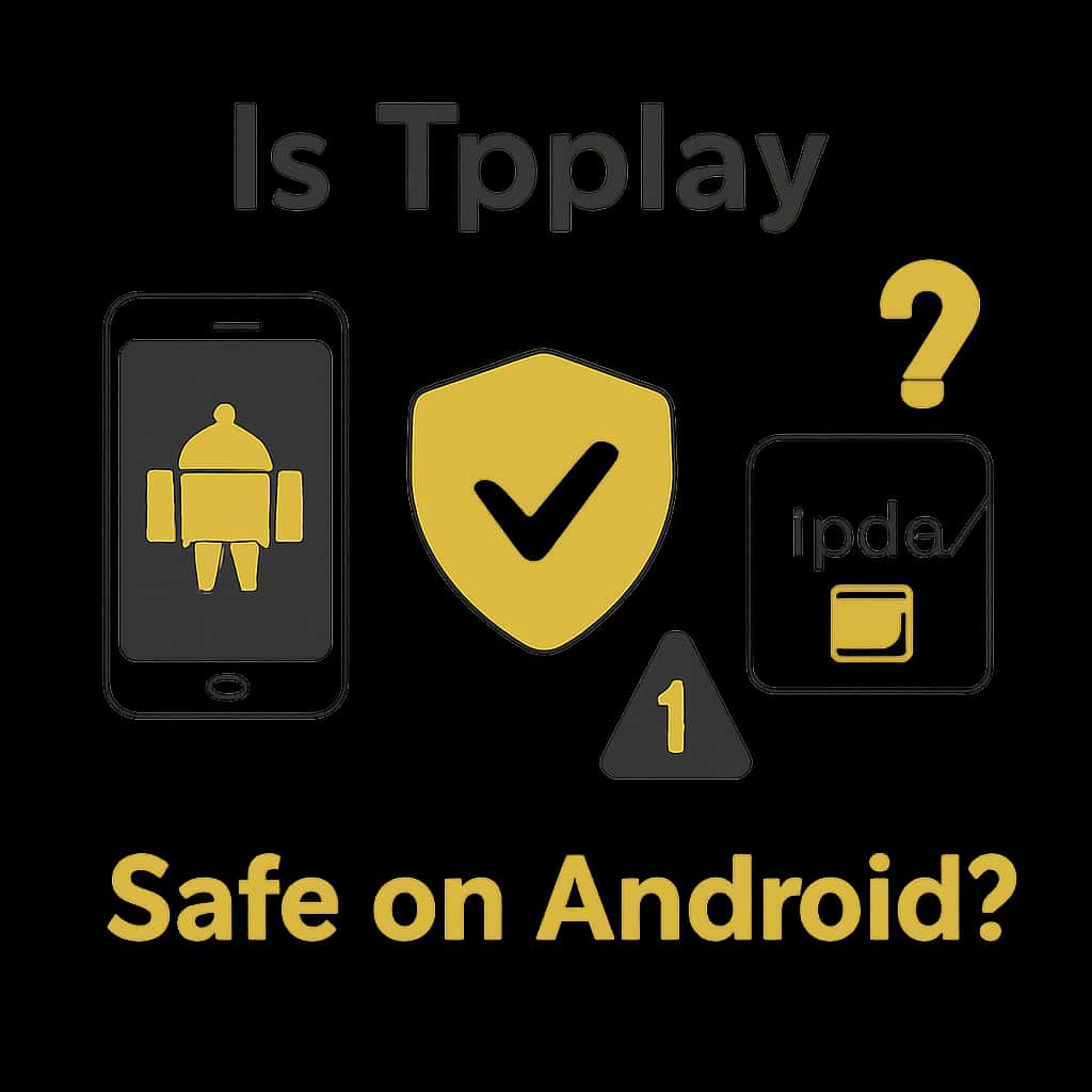 An educational illustration about the safety features of Tpplay on Android.