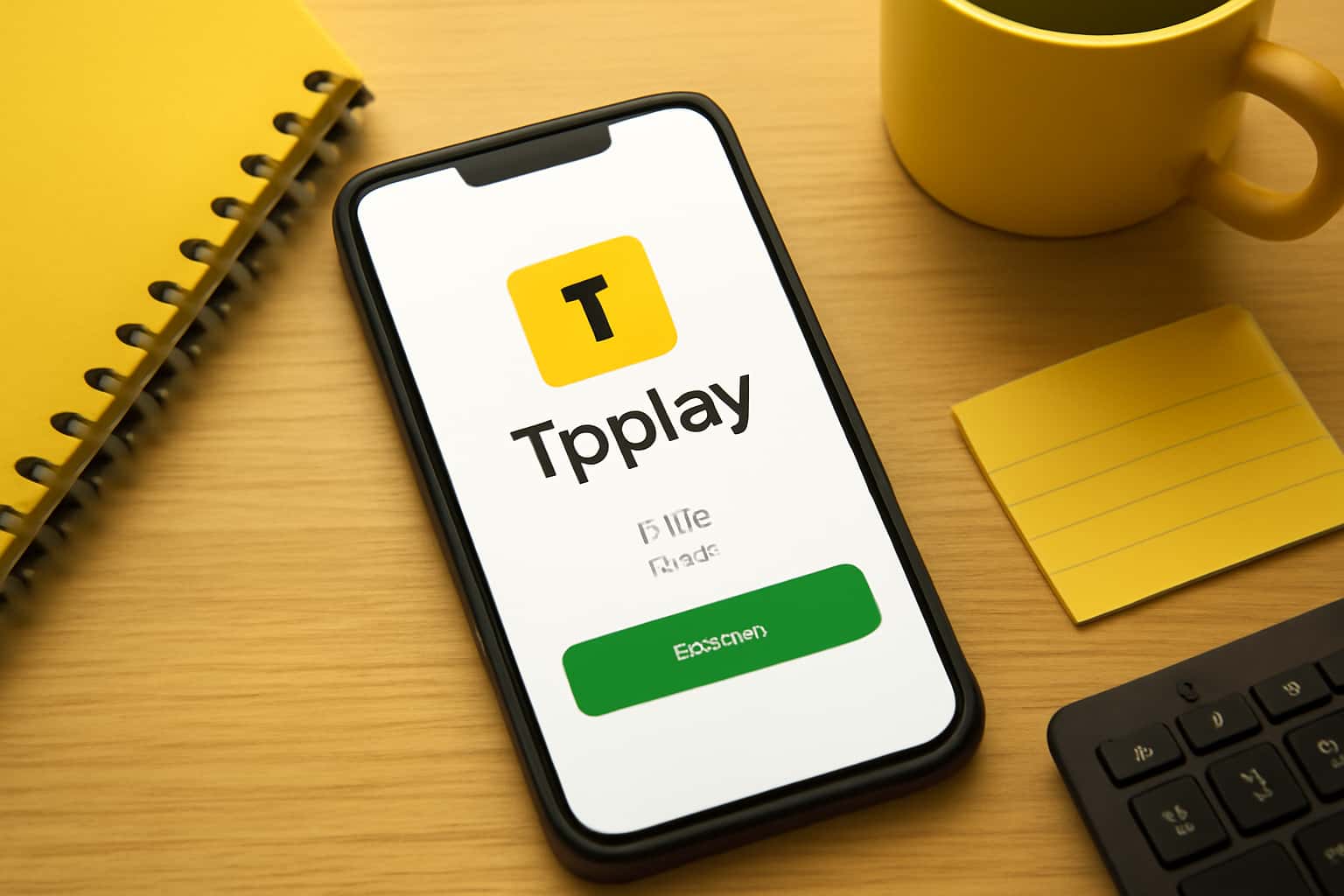 A professional scene illustrating the installation process for the Tpplay app.