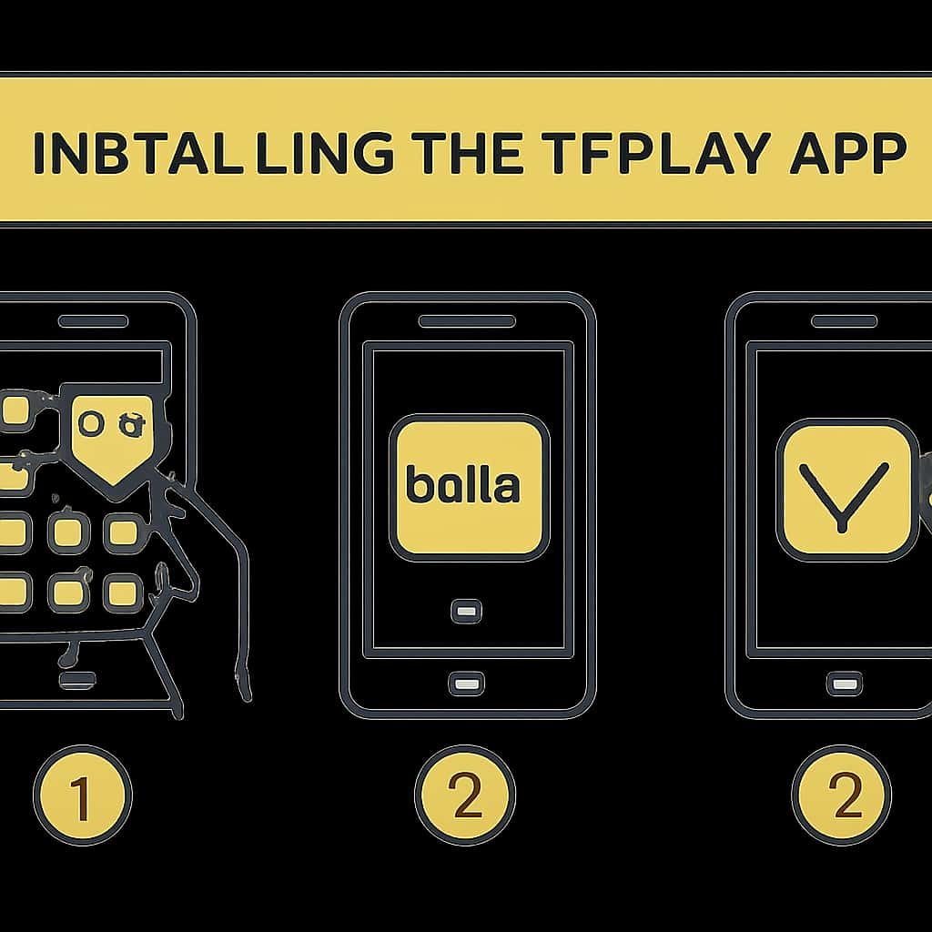 An illustration of steps to install the Tpplay app.